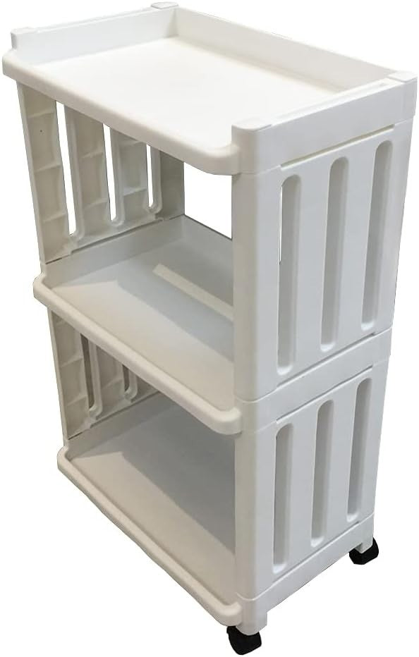 Storage Trolley Rolling Cart Slim Organiser Shelf 3 Tier 24.4x40x65.3cm New