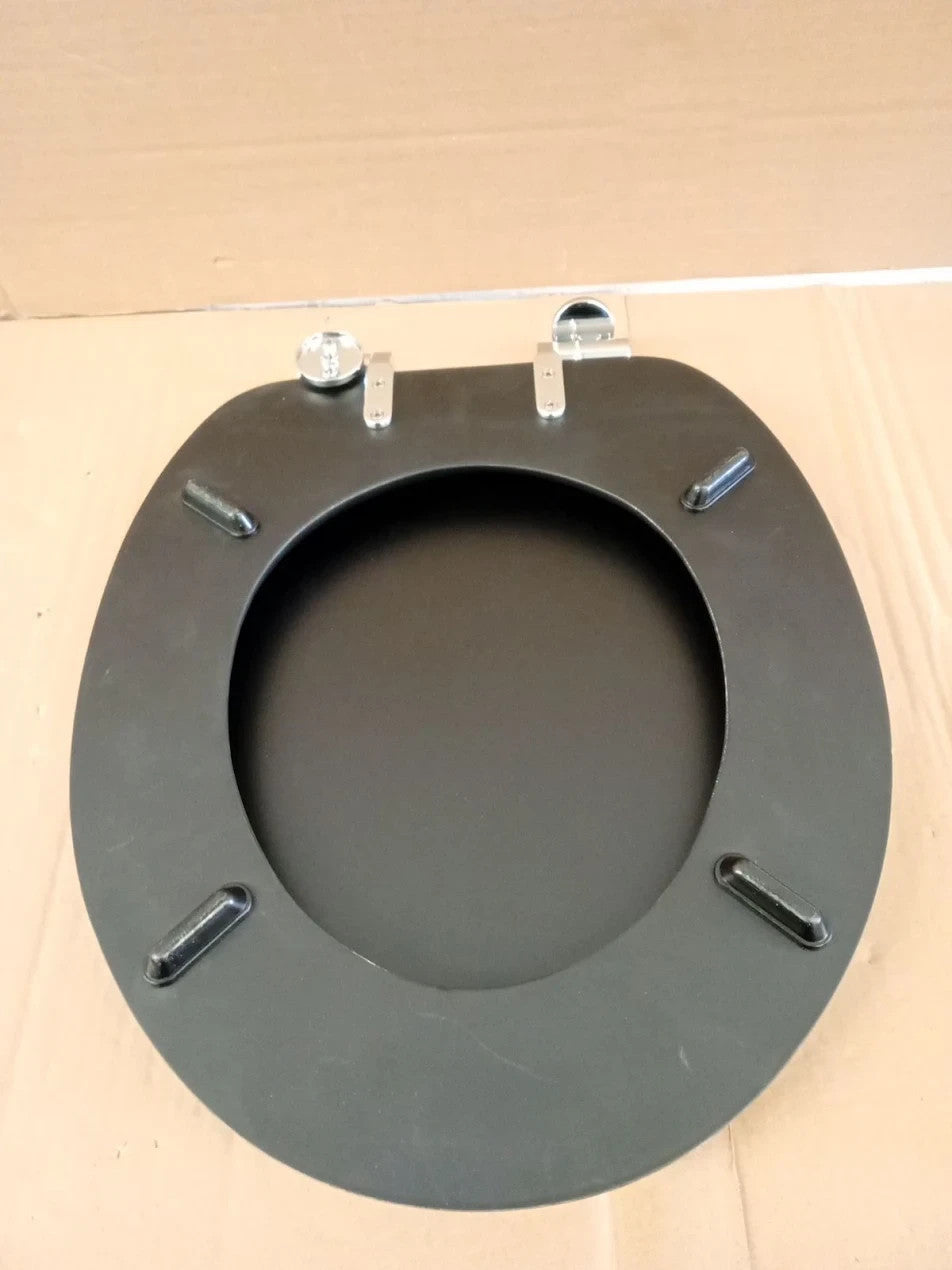 Home Slow Close Wooden Toilet Seat Black 45.5x37.7x5.6cm Alloy Hinge Slow Close
