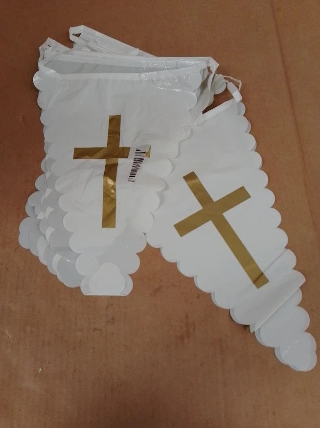 Amscan Botanic Cross Reusable Plastic Bunting Party Decoration Gold White New