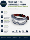 Jsp Evo Single Lens Safety Goggles Clear Anti Scratch Mist Eye Protection