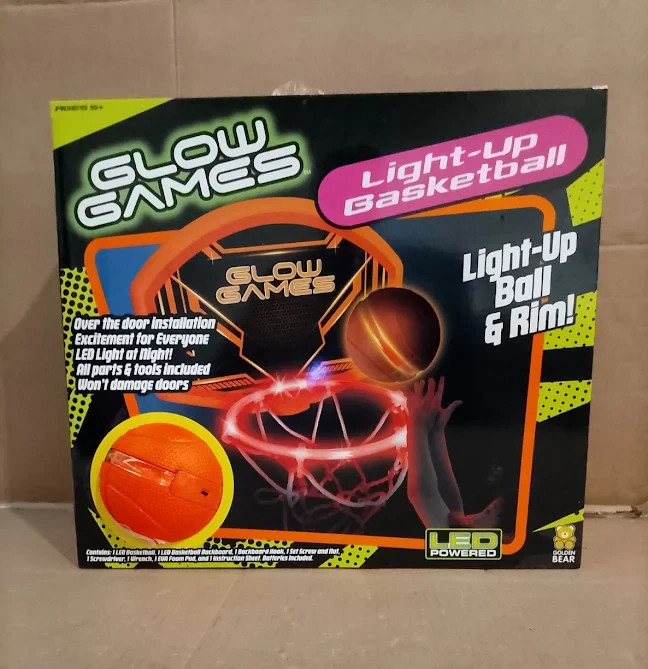 Glow Games LED Light Up Basketball Hoop Ball Set Kids 5+ Glow in the Dark