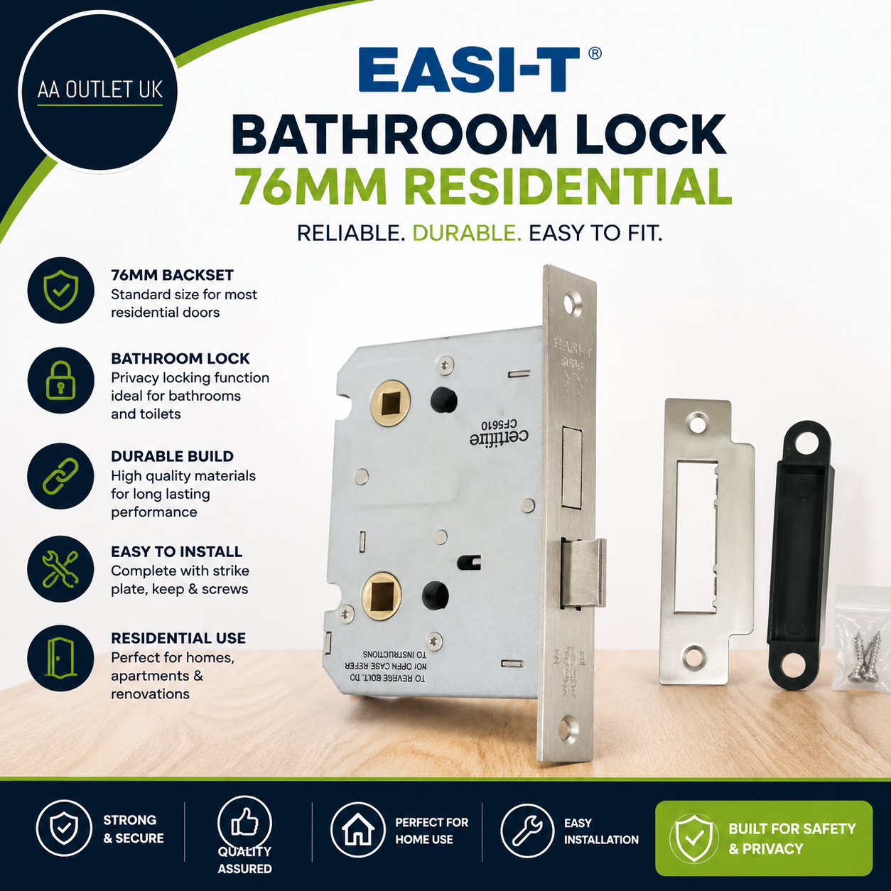 EASI T BATHROOM LOCK 76MM RESIDENTIAL Carlisle Brass 15x2.2 x3.6cm 1 Pack