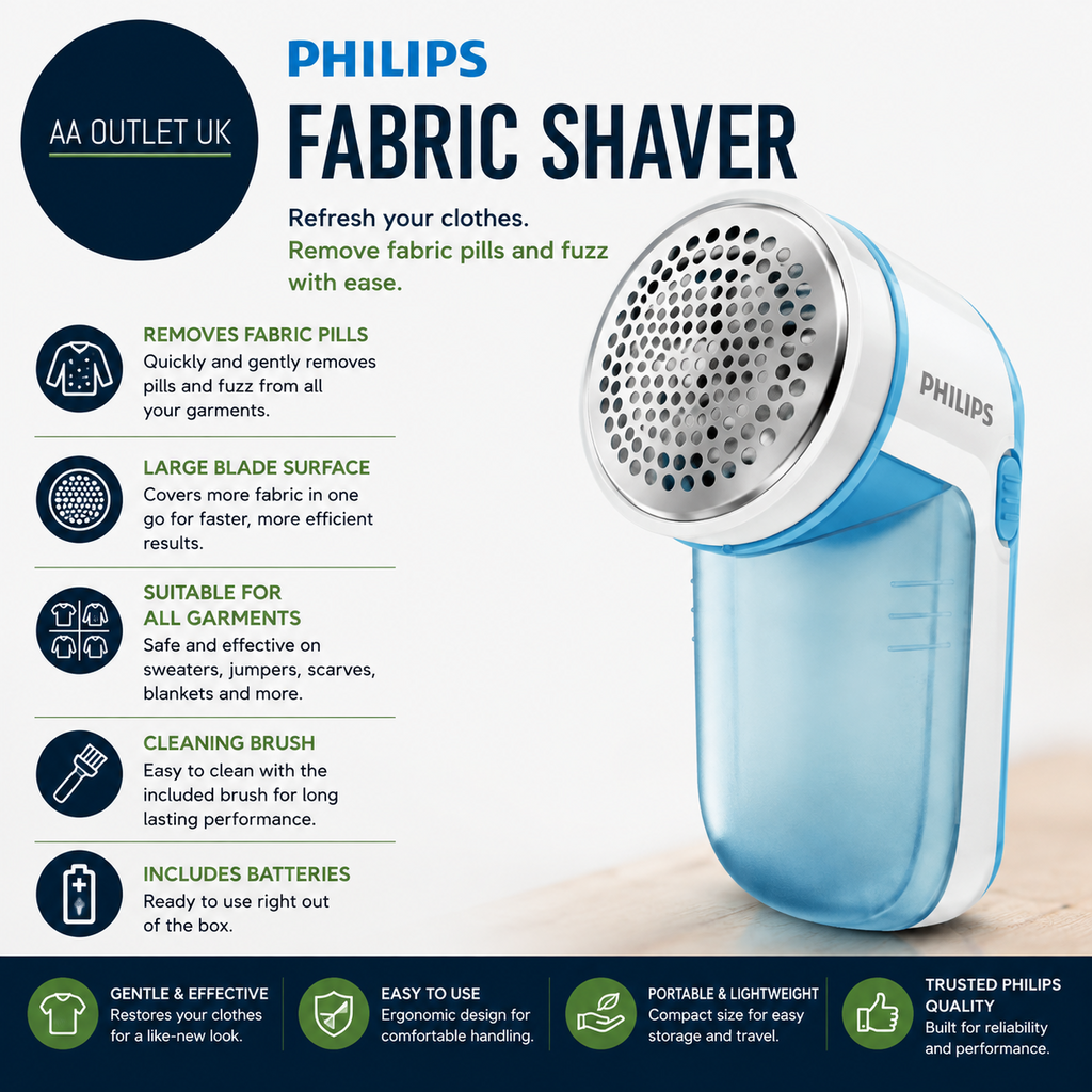 Philips Fabric Shaver Removes Pills All Garments Large Blade Surface Cleaning