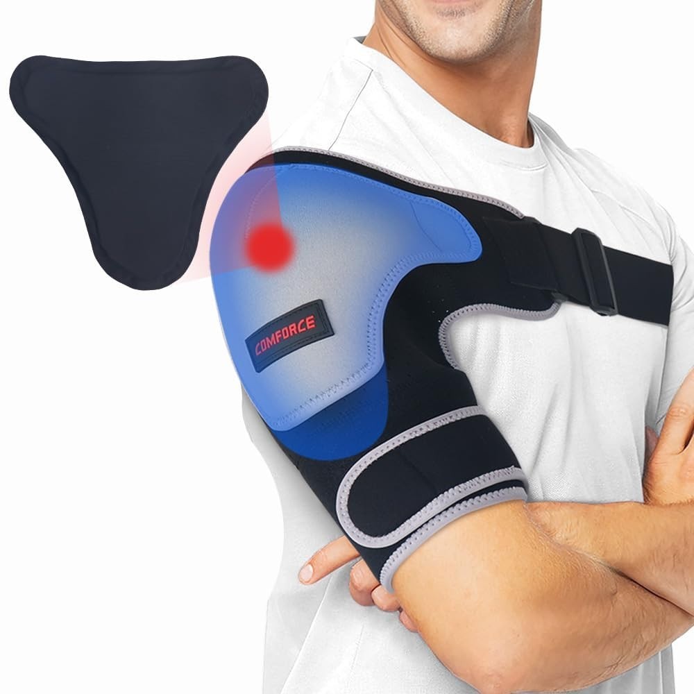Comforce Shoulder Support Wrap Gel Pad Brace Pain Rotator Grey New