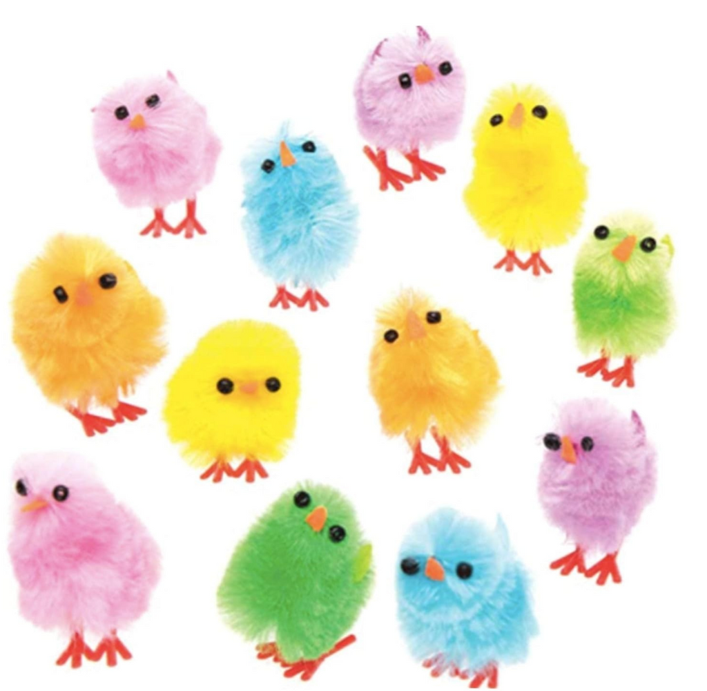 Baker Ross EK237 Easter Coloured Mini Fluffy Chicks Cake Decorations 12 Pack New