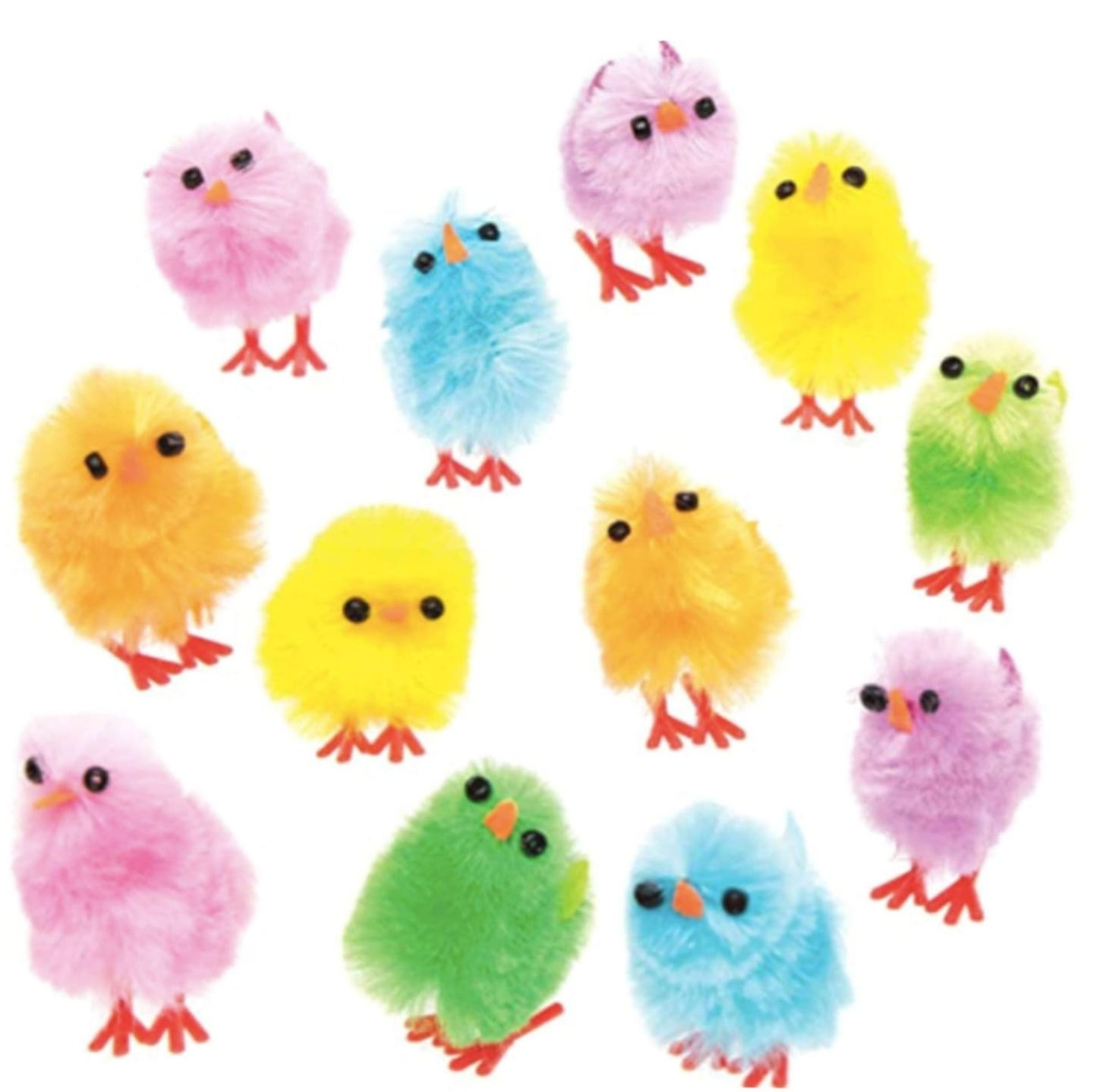 Baker Ross EK237 Easter Coloured Mini Fluffy Chicks Cake Decorations 12 Pack New