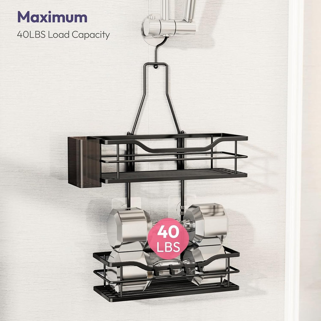 Swtymiki Shower Caddy Hanging Organiser 2 Tier No Drill 27.7x11.5x53cm New