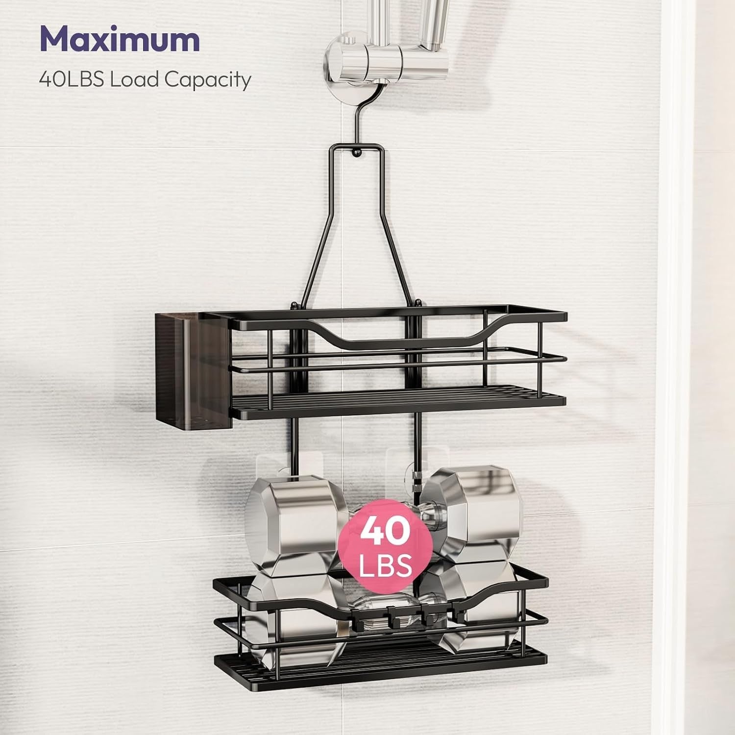 Swtymiki Shower Caddy Hanging Organiser 2 Tier No Drill 27.7x11.5x53cm New