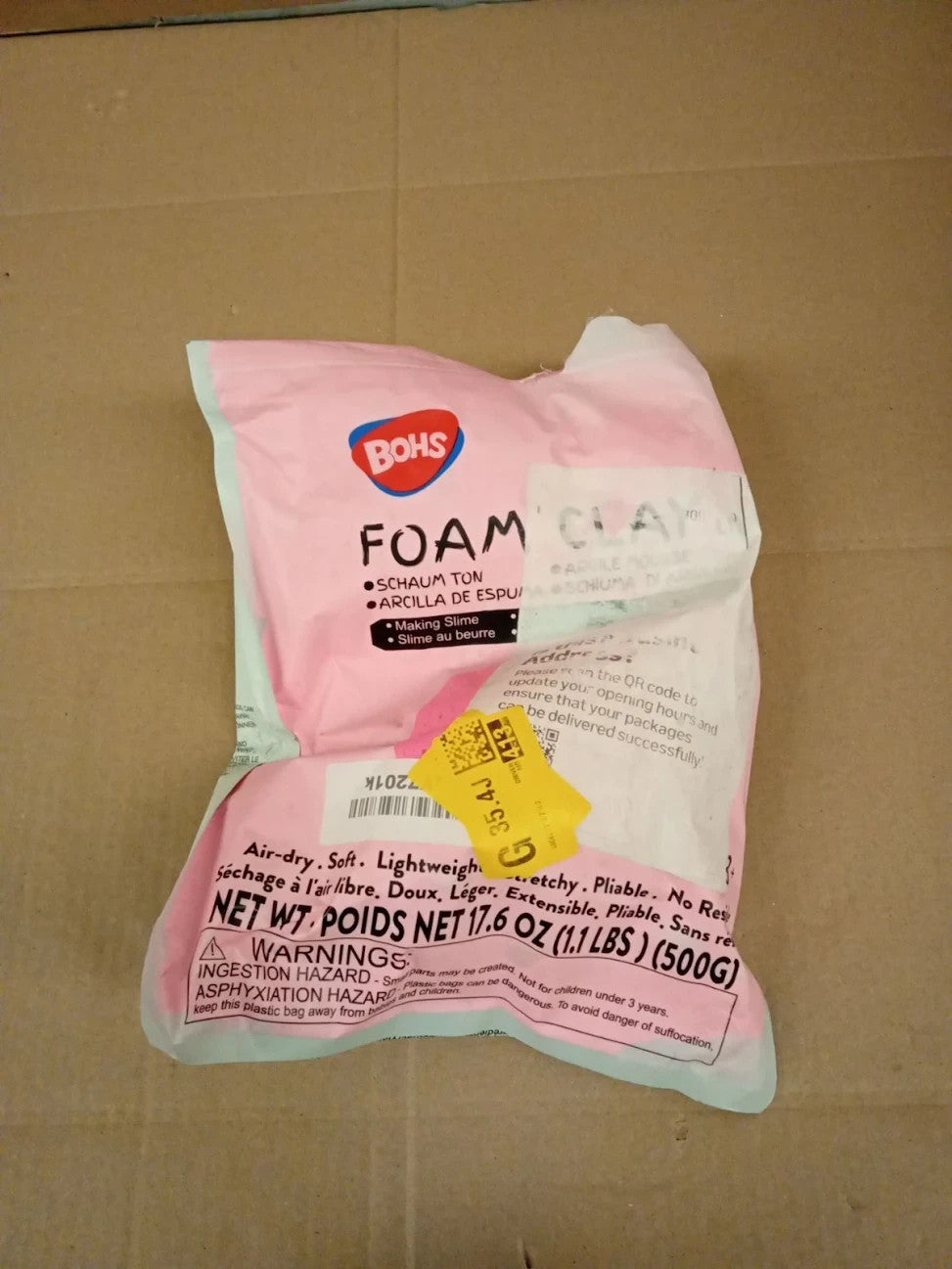 BOHS Pink Modeling Foam Clay Soft Air Dry School Project Butter Slime