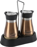HZPZPP  Salt Pepper Shakers Holder Set 2 Stainless Steel Glass Gold New