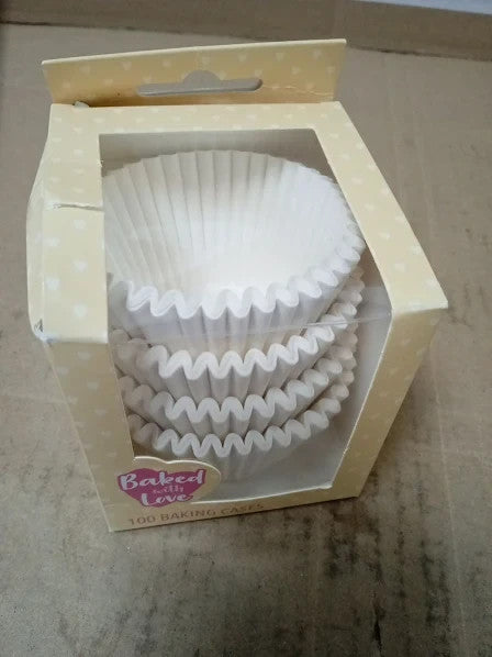 Baked Love White Cupcake Cases Baking Cups Greaseproof Paper Cases New