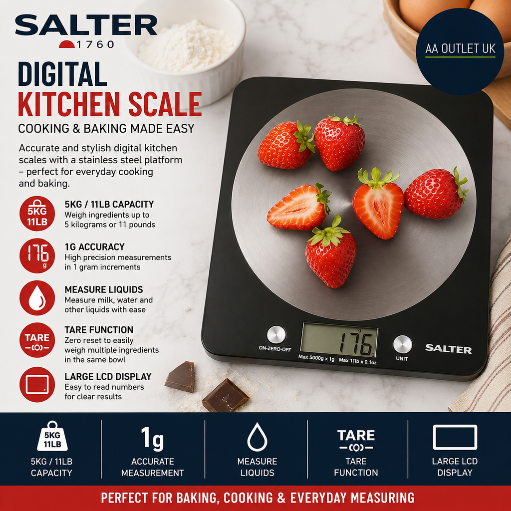 Salter 1036 BKSSDR Digital Kitchen Cooking Baking Scales 5KG Capacity