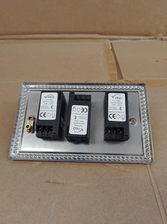 Varilight Georgian Brass LED Dimmer Switch V Pro Series 3 Gang Double New