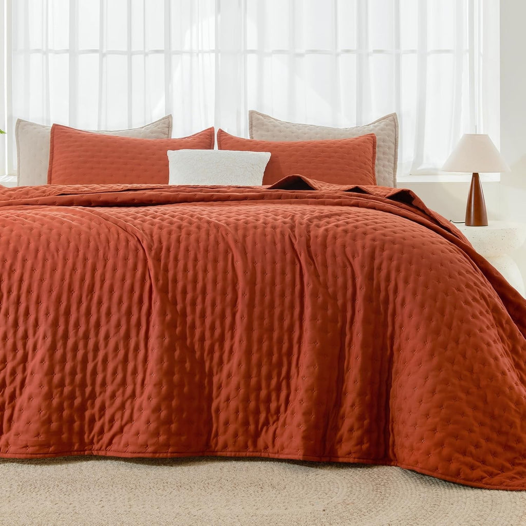 Andency King Size Quilt Bedding Set 106x96in Burnt Orange Fall Soft Lightweight