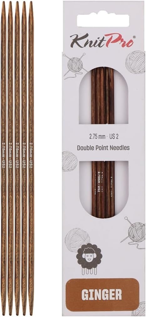 KnitPro Ginger Double Pointed Needles 12.5cm 2.75mm Birch Wood Brown New