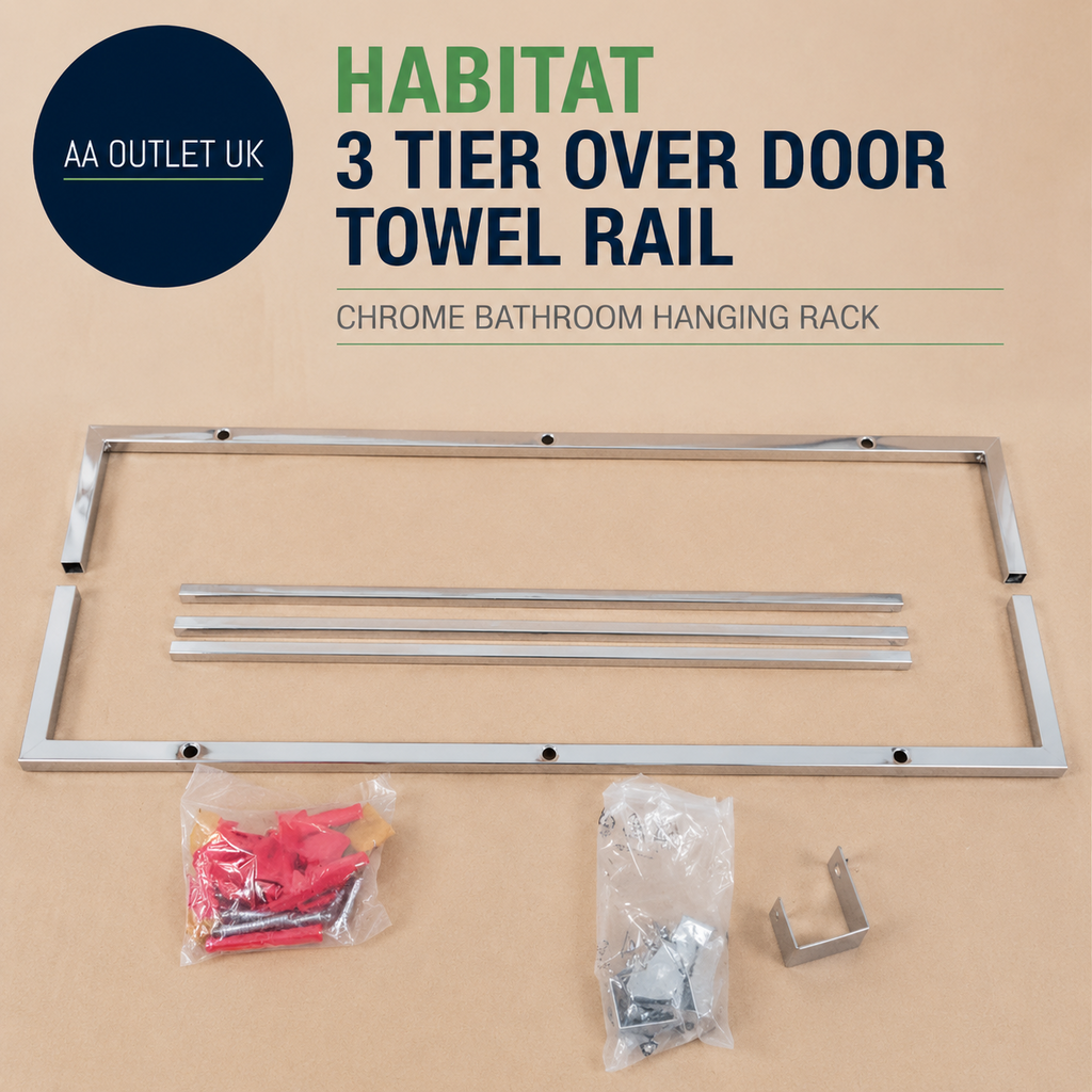 Habitat 3 Tier Over Door Towel Rail Chrome Bathroom Hanging Rack Design New