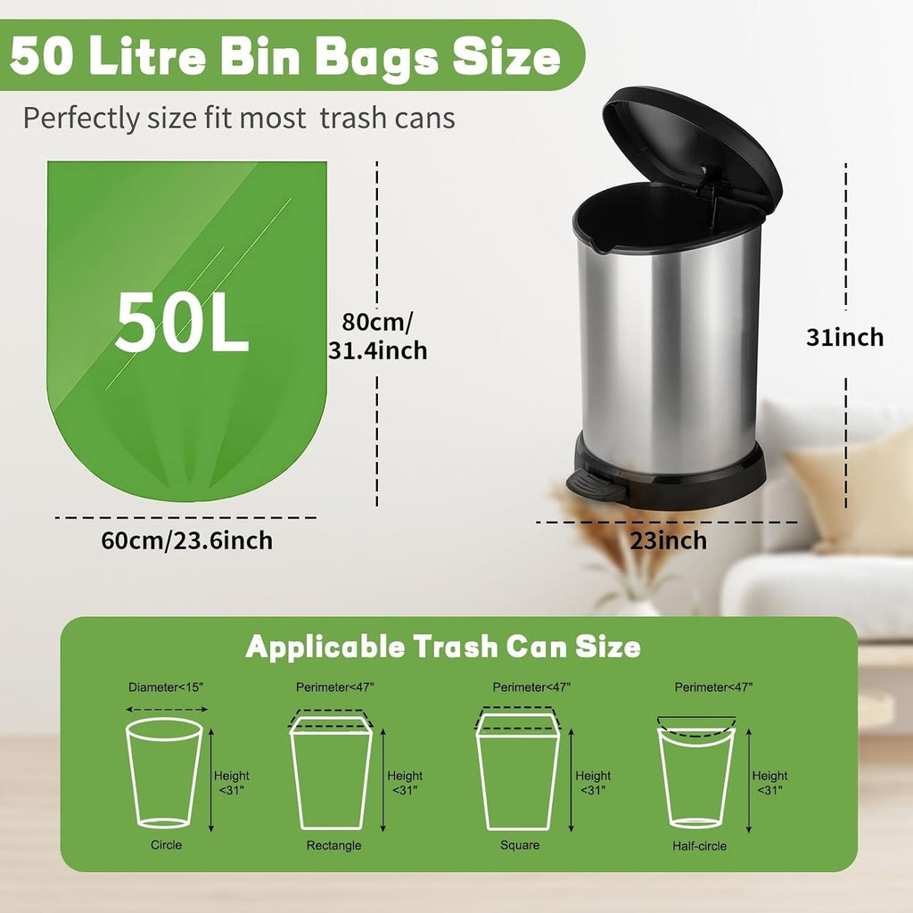 BODFPPC 50 Pack Biodegradable Bin Bags 50L Compostable Food Waste Green New