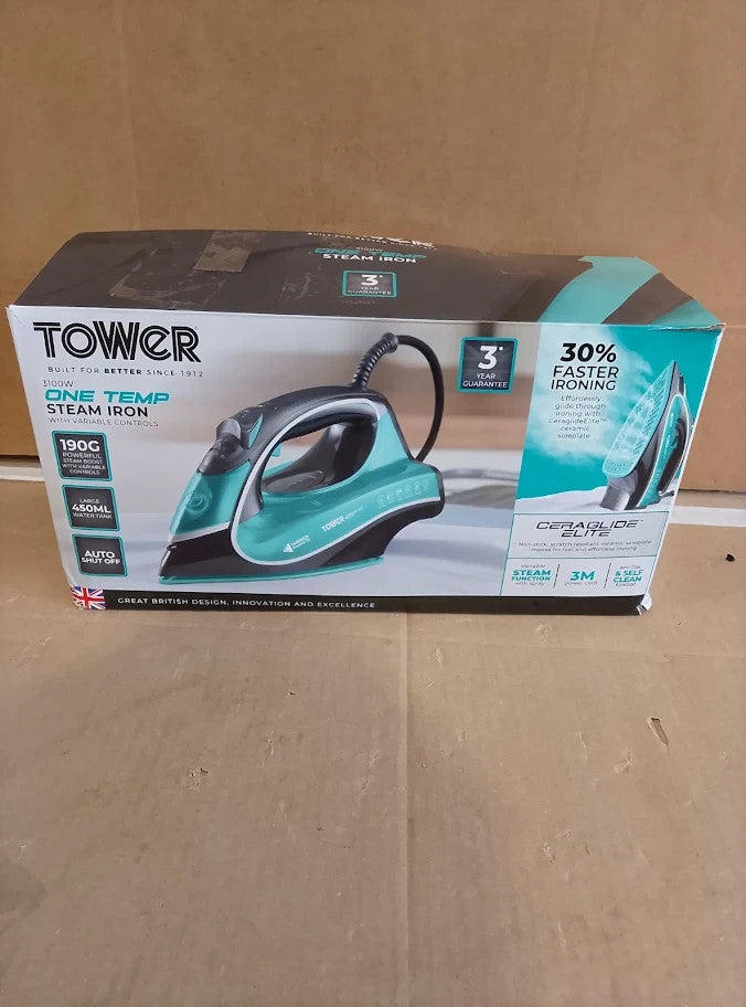 Tower Steam Iron 3100w One Temperature Technology Easy Ironing 360ml Tank Teal