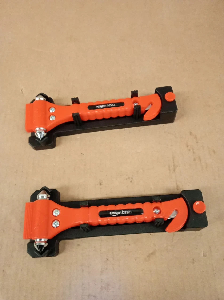 Amazon Basics Emergency Seat Belt Cutter & Window Hammer 2 Pack Orange New