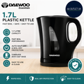 Daewoo Essentials 1.7L Fast Boil Electric Kettle Black Plastic Cordless 2200W