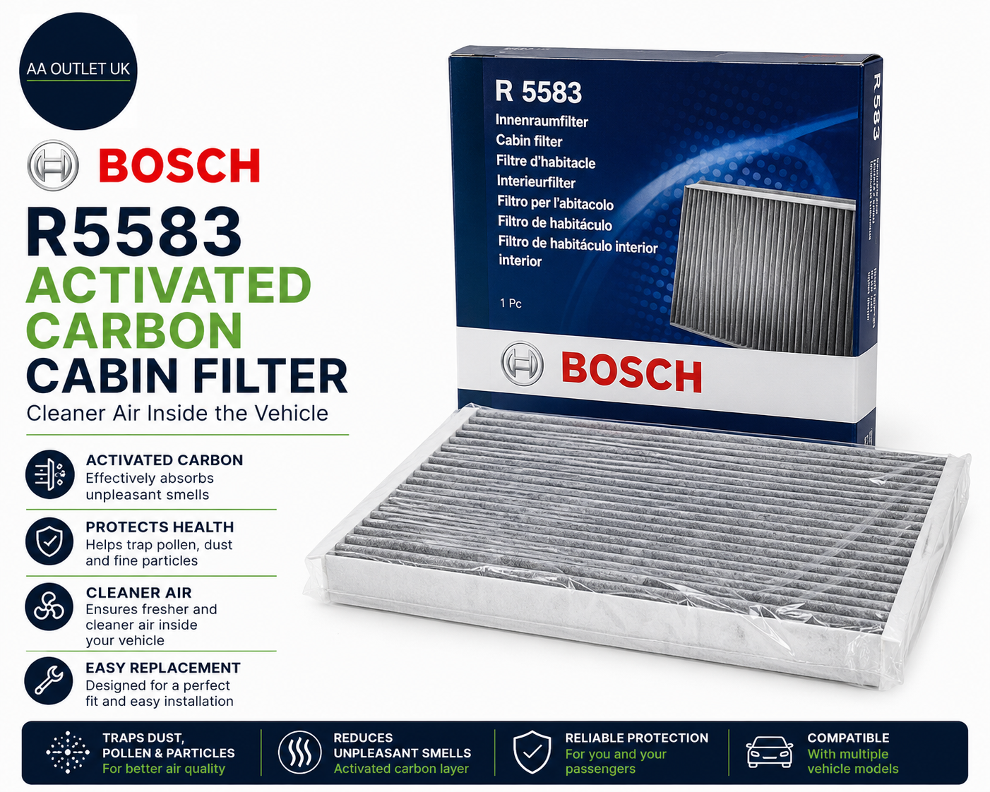 Bosch R5583 Activated Carbon Cabin Filter Replacement Filter Air Cleaner New