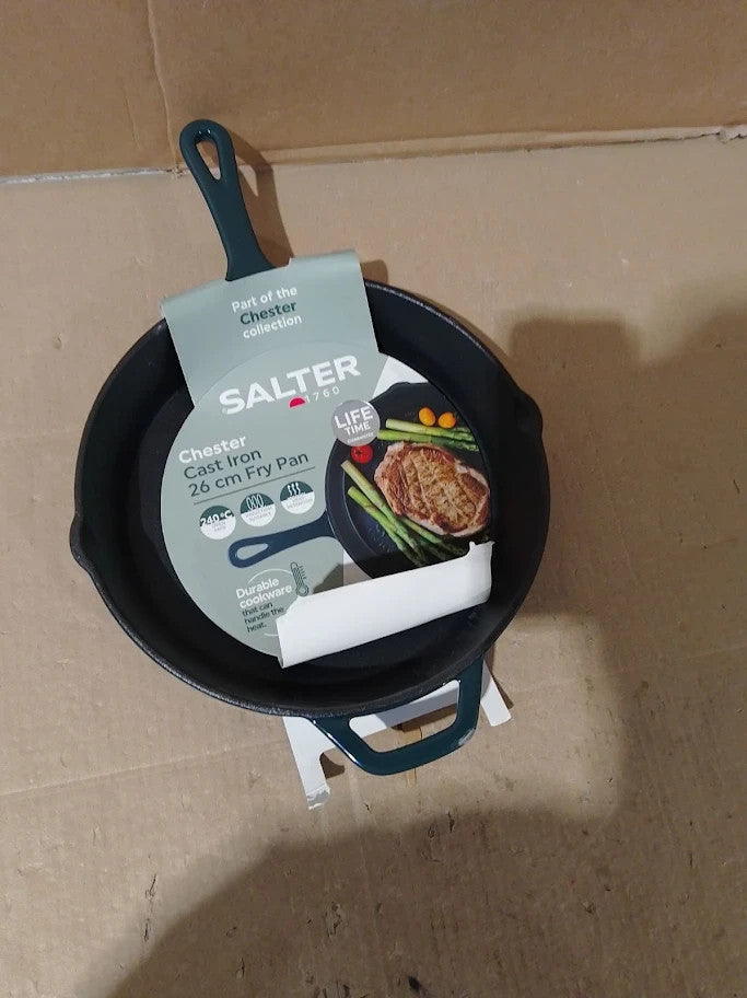 Salter Chester Cast Iron Frying Pan 26cm Universal Skillet Oven To Table New