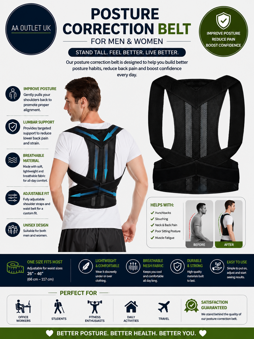 Posture Correction Belt Unisex Back Support Posture Breathable Adjustable