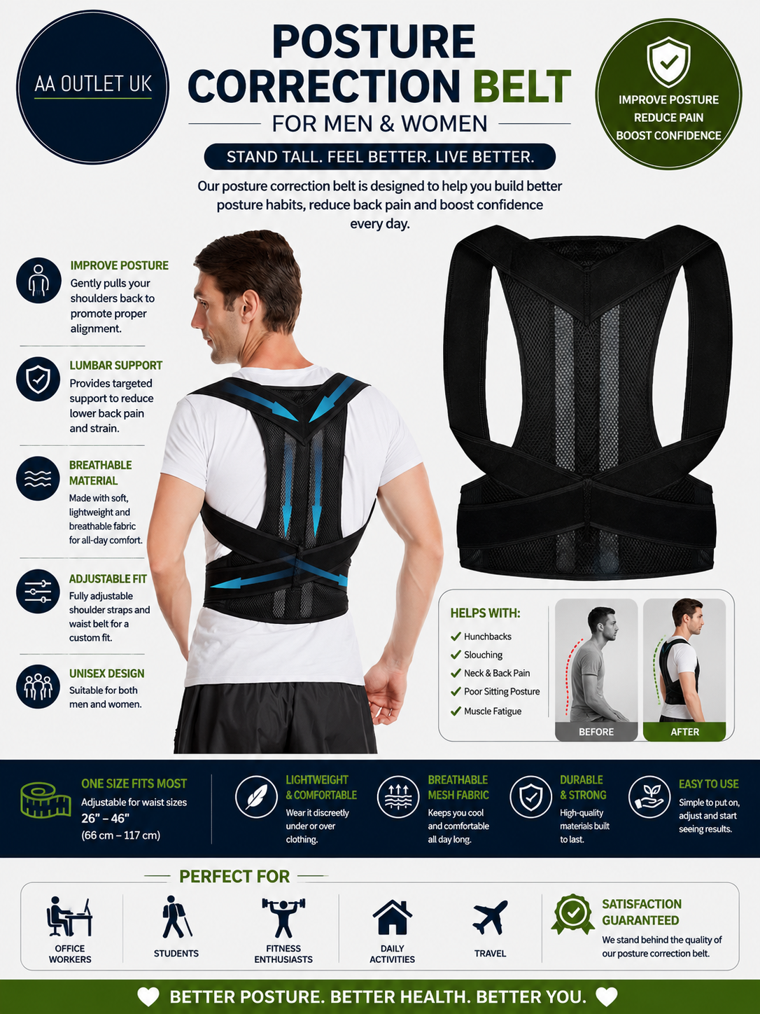 Posture Correction Belt Unisex Back Support Posture Breathable Adjustable