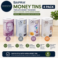 Sapra Money Tins 4 Pack Money Boxes Tinplate Multi Colour Notes Design