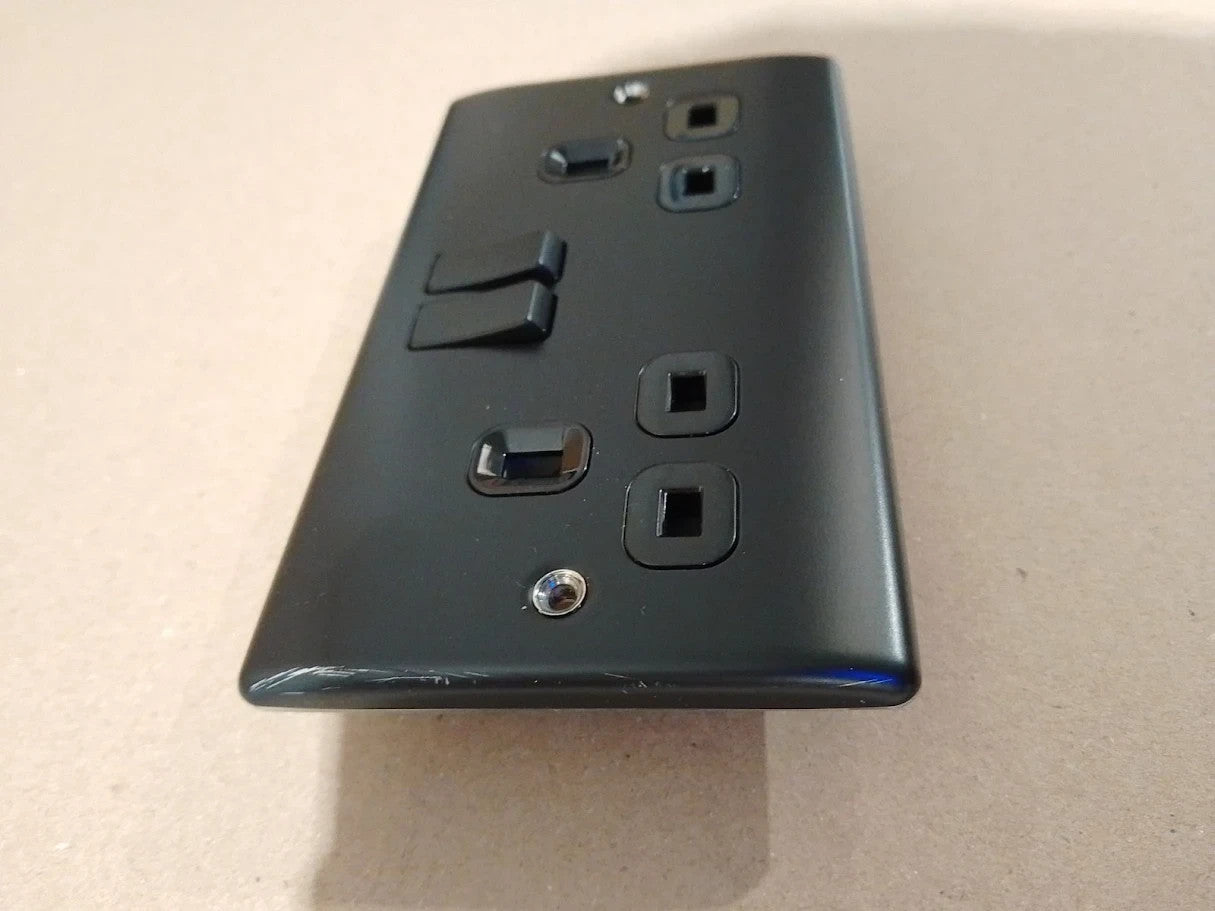 BG Electrical Double Switched Power Plug Wall Socket Screwless Evolve Matt Black