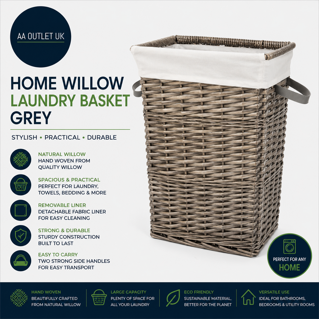 Argos Home Willow Laundry Basket Wicker Frame Grey 56x35x35cm