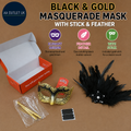 Black Gold Masquerade Mask Stick Feathered Halloween Party Cosplay Design New