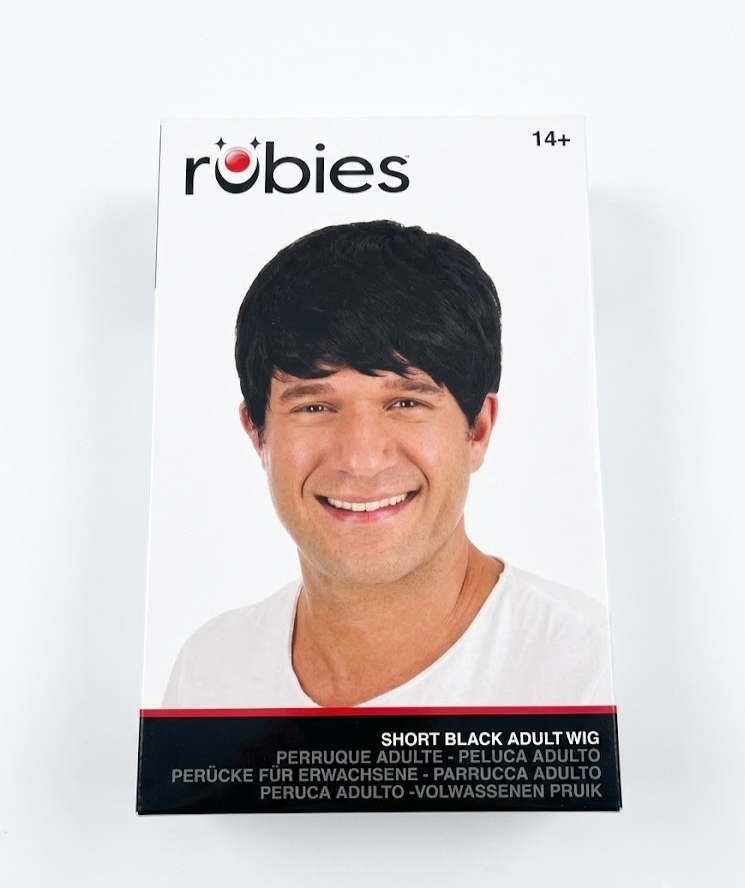 Short Black Wig Men 1970s Party Cosplay Festival Halloween Costume Accessory New
