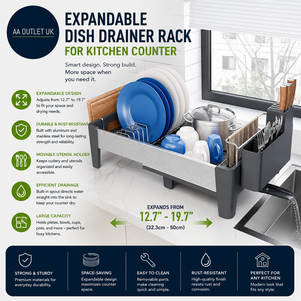 Urackify Dish Drainer Rack Kitchen Counter Expandable 12.7-19.7in Aluminum