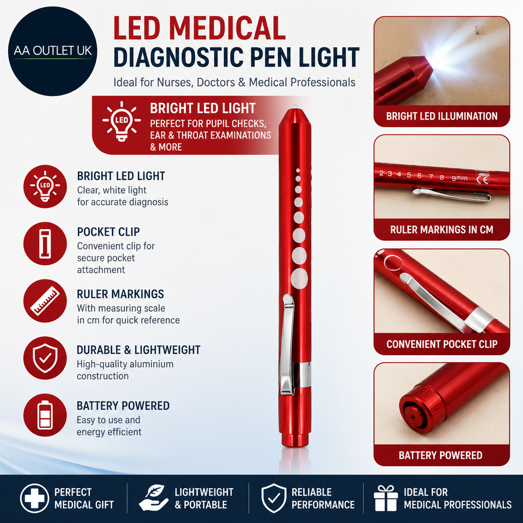 LED Medical Diagnostic Pen Light Nurse Doctor Medical Gift PL05 Red 20x20x150mm