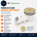 Fluidmaster 90mm Hi Flow Shower Trap Drain Brushed Brass White Fast Drainage
