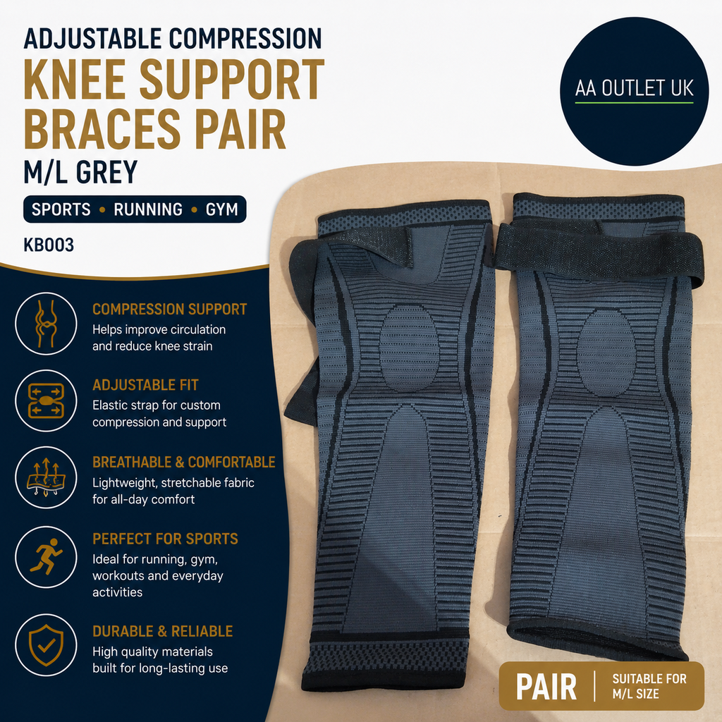 Adjustable Compression Knee Support Braces Pair M/L Grey Sports Running Gym New