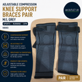 Adjustable Compression Knee Support Braces Pair M/L Grey Sports Running Gym New