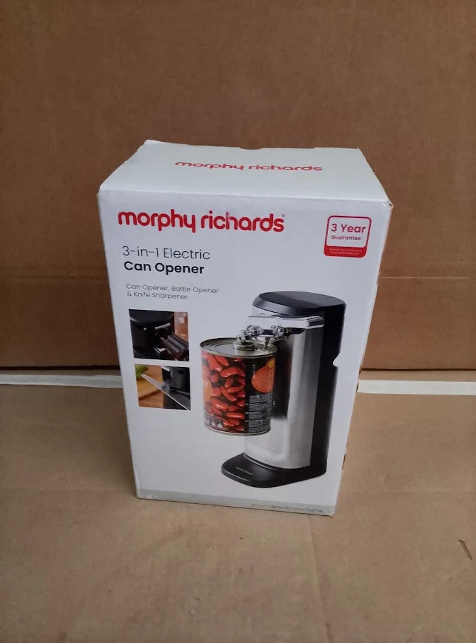 Morphy Richards 3 In 1 Electric Tin Can Opener Knife Sharpener Bottle Cap New