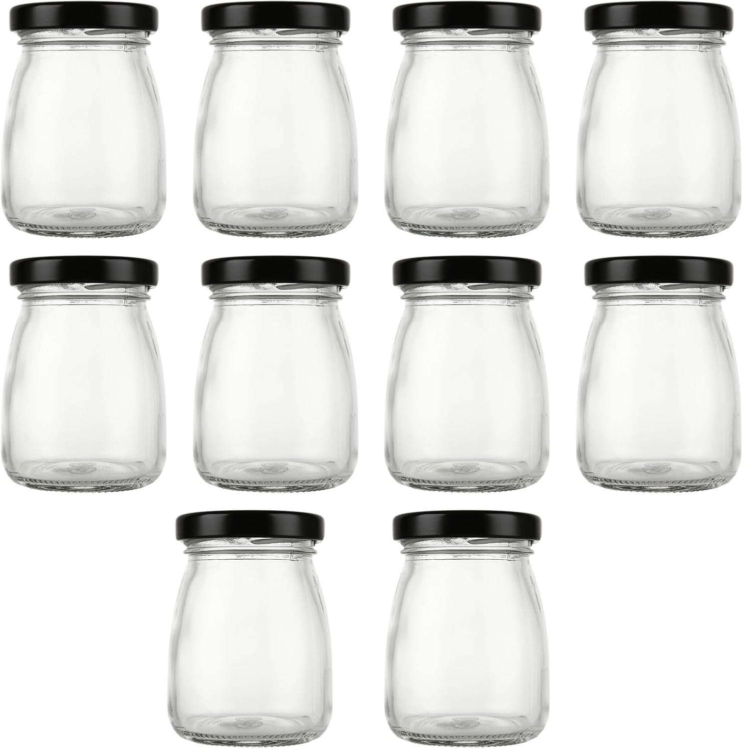 ASelected 10pcs Clear Glass Bottles Pretty Black Lids 100ml Pudding Yogurt New