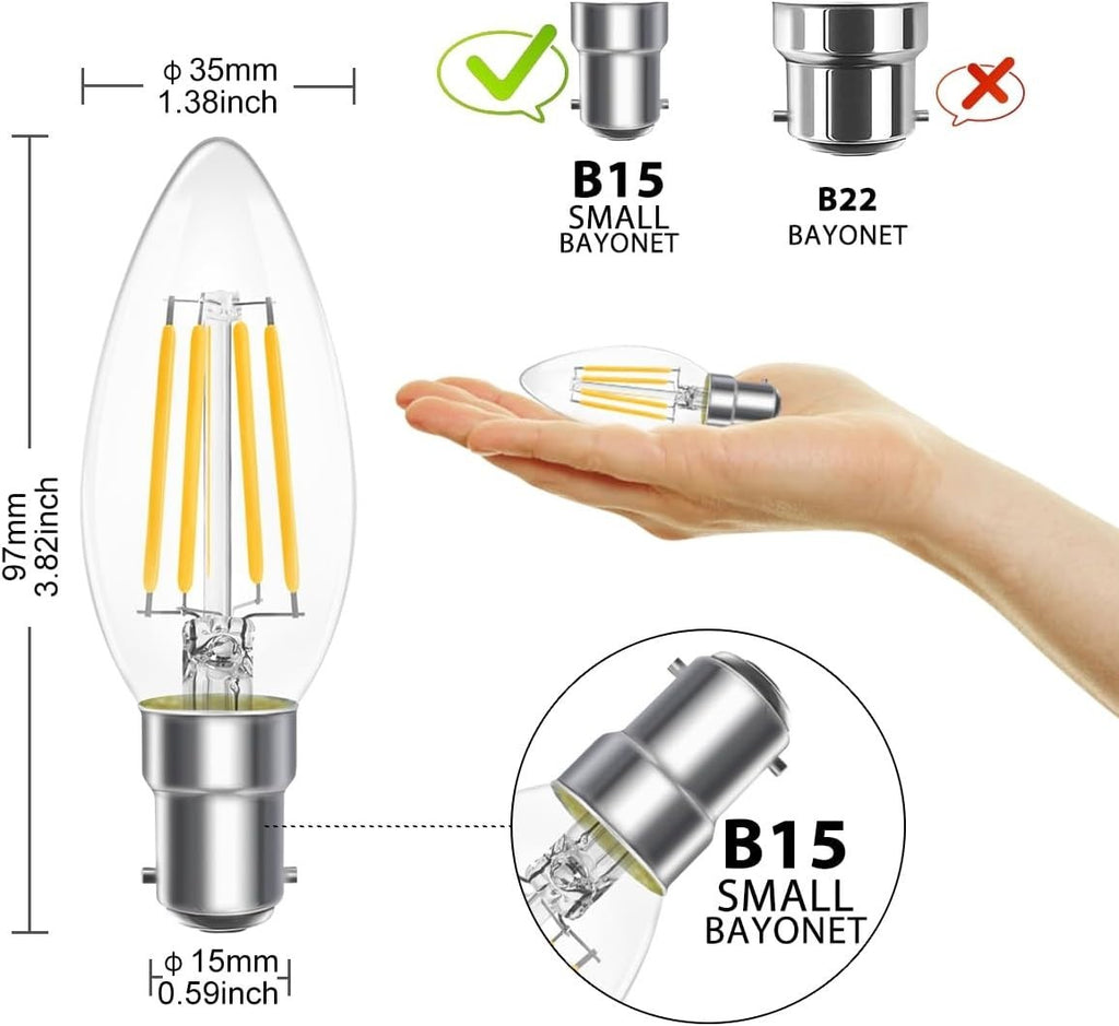 Lvwit 4W C35 Small Bayonet Bulb 40W Incandescent Equivalent B15 LED 35x97mm New