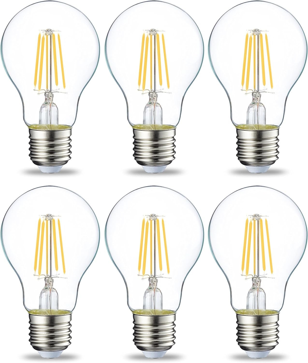 Amazon Basics LED E27 Edison Screw Bulb 4.3W Clear Filament Warm White 6pc New