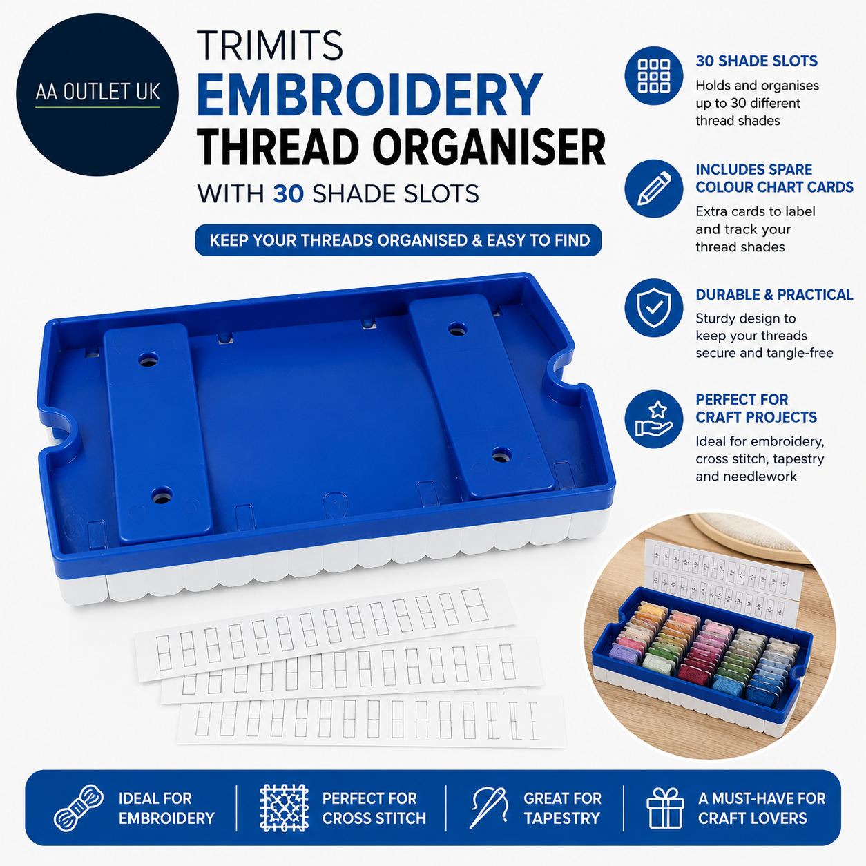 Trimits Embroidery Thread Organiser 30 Shade Slots Needlework Cross Stitch