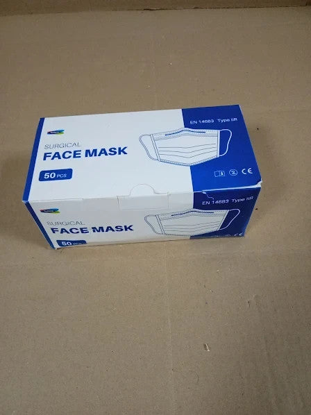 Type IIR Fluid Resistant Surgical Face Masks Disposable Blue White Universal New