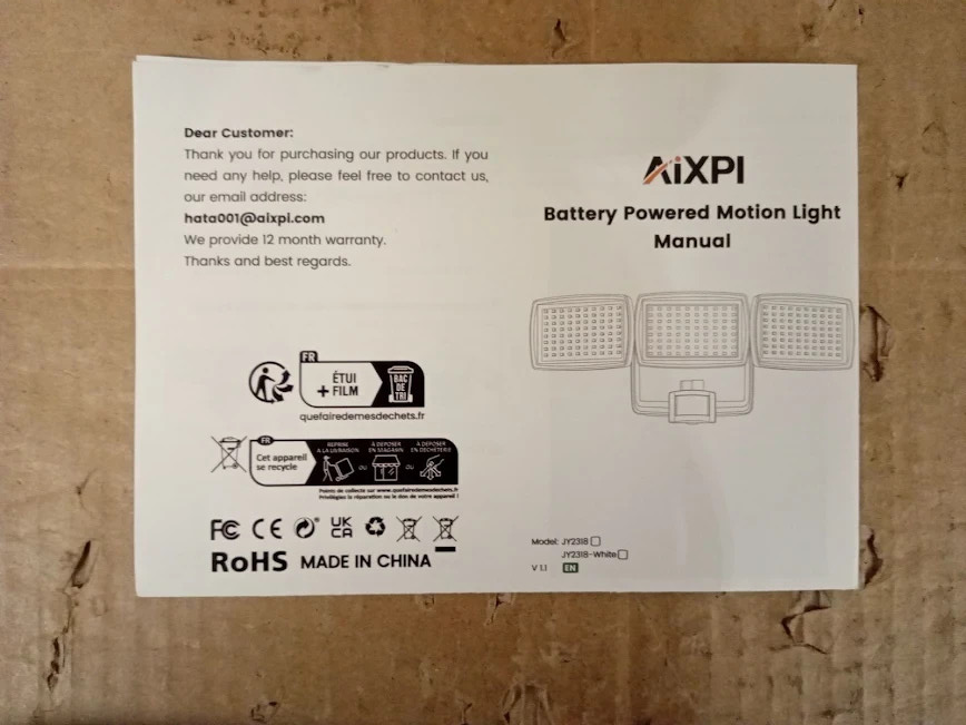 Aixpi Battery Powered Outdoor Security Lights 240 LED Motion Sensor PIR IP65