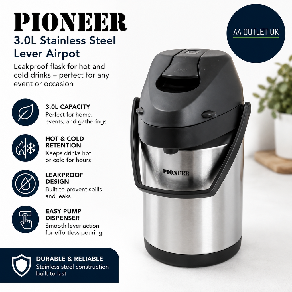 Pioneer 3.0L Stainless Steel Lever Airpot Leakproof Flask Hot Cold Drinks