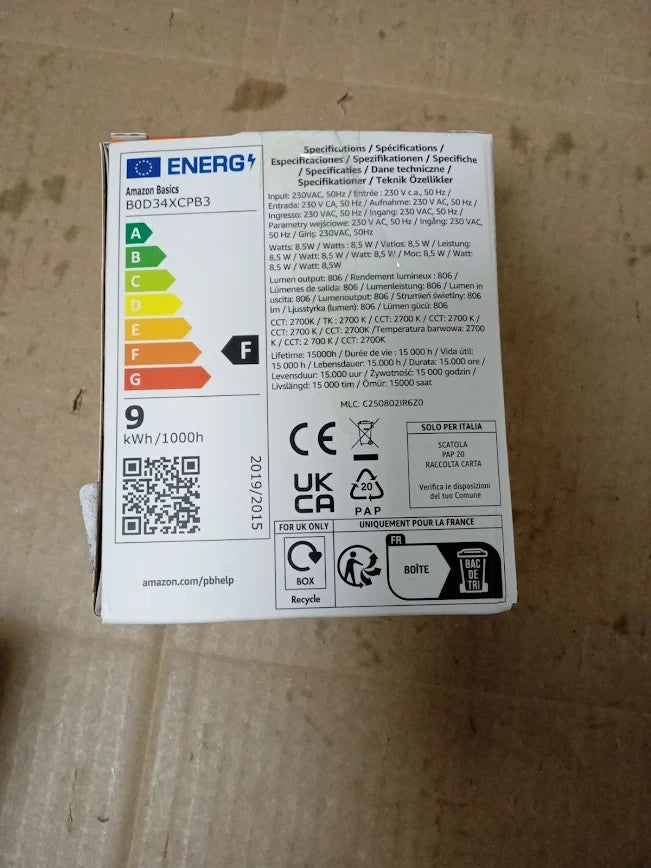 Amazon Basics Smart Dimmable LED Light Bulb E27 Base Soft White New