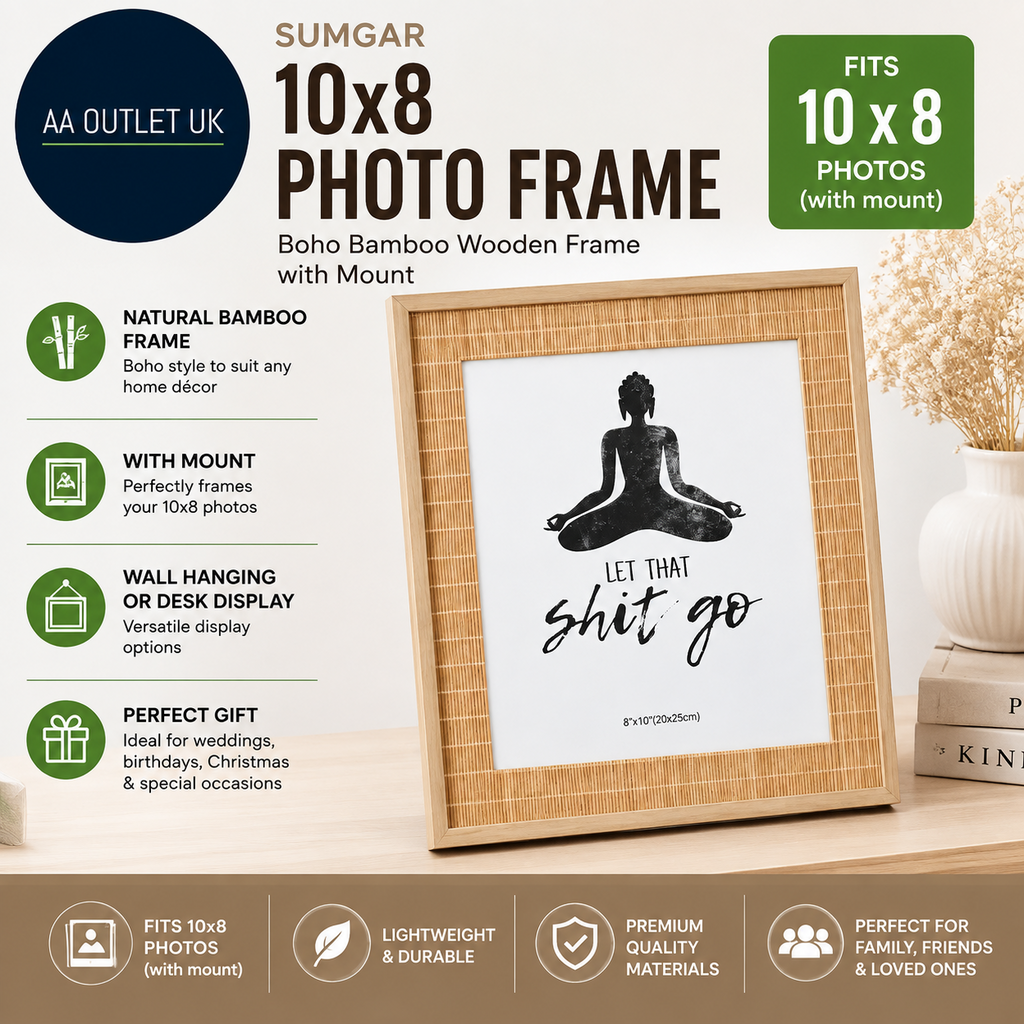 Sumgar Photo Frames Boho Picture Frame Bamboo Wooden 10x8in Rectangular