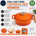 Habitat 2.4L Cast Iron Oval Casserole Dish 14.3x30x17.8cm Dia 30cm Orange