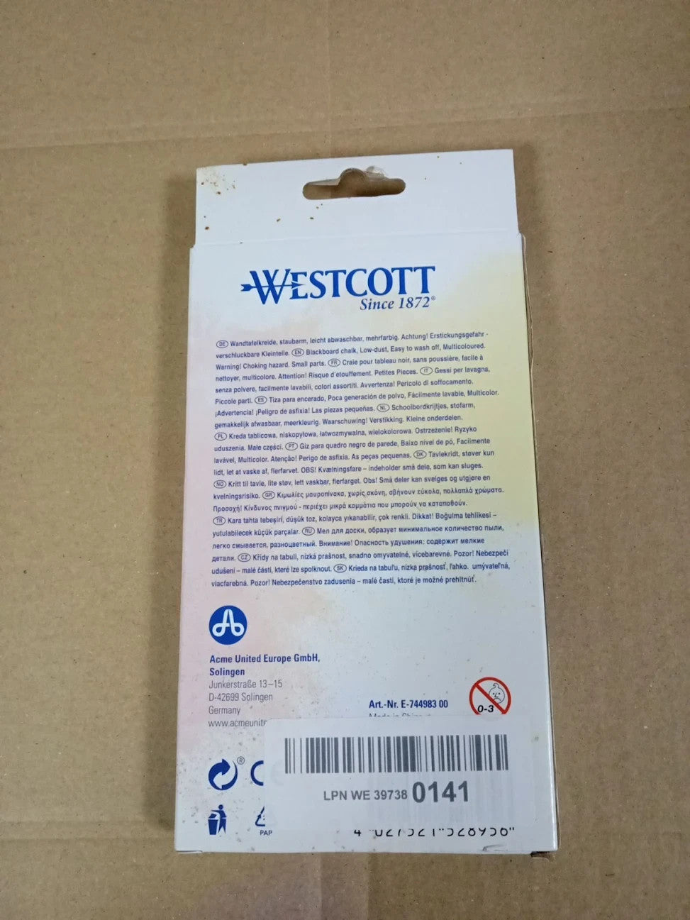 Westcott Chalk 12 Pieces Colourful 1.2cm Diameter Blackboard 8.5cm Long Low Dust